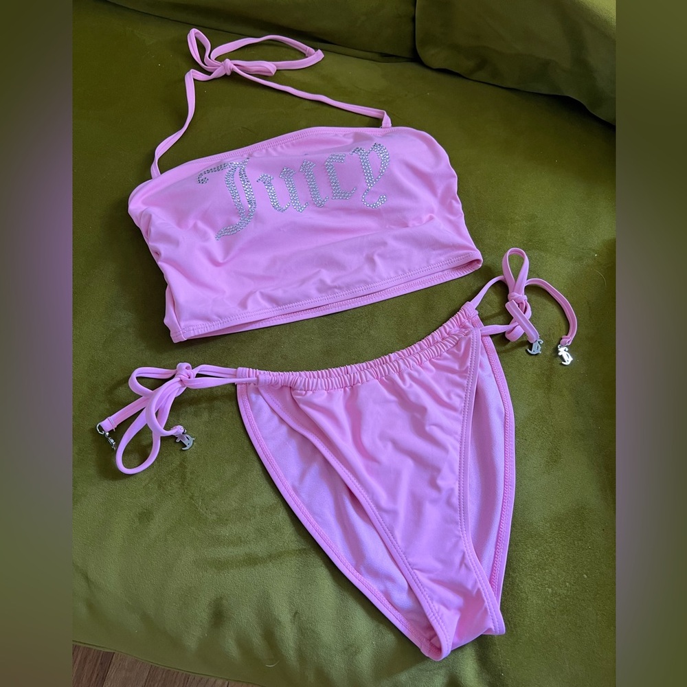 Juicy Couture Pink Rhinestone Logo Bikini Set